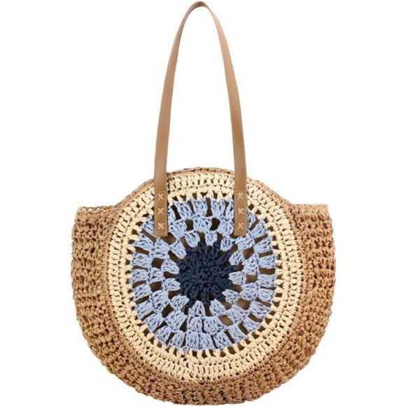 Handbags - Round Straw Bag Handwoven Natural 02